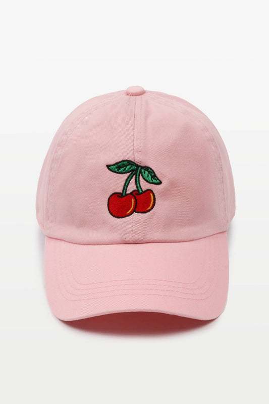 CHERRY Embroidery Baseball Cap: Pink