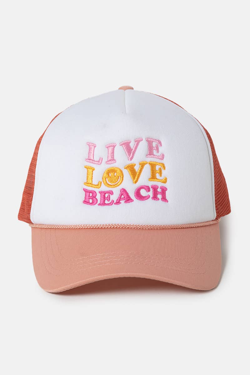 Live Love Beach Mesh Trucker Hat.: BLUSH