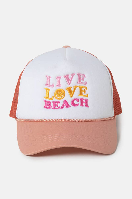 Live Love Beach Mesh Trucker Hat.: BLUSH
