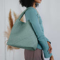 Load image into Gallery viewer, Johanna Blue Large Recycled Vegan Shoulder Bag