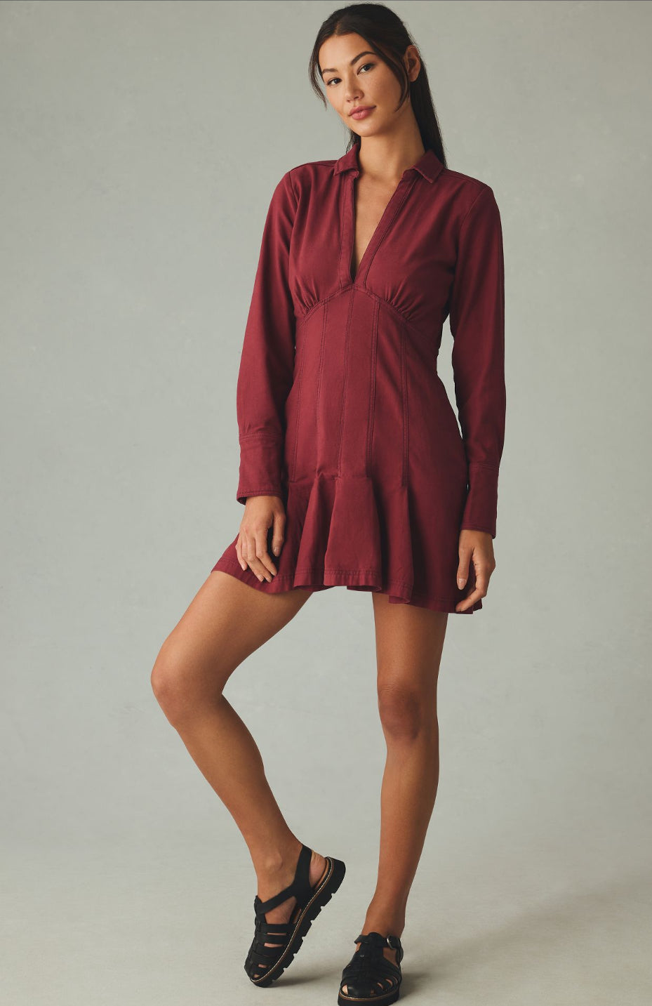 seamed mini dress Pilcro Long-Sleeve V-Neck Seamed Mini Dress – katie + hubbell