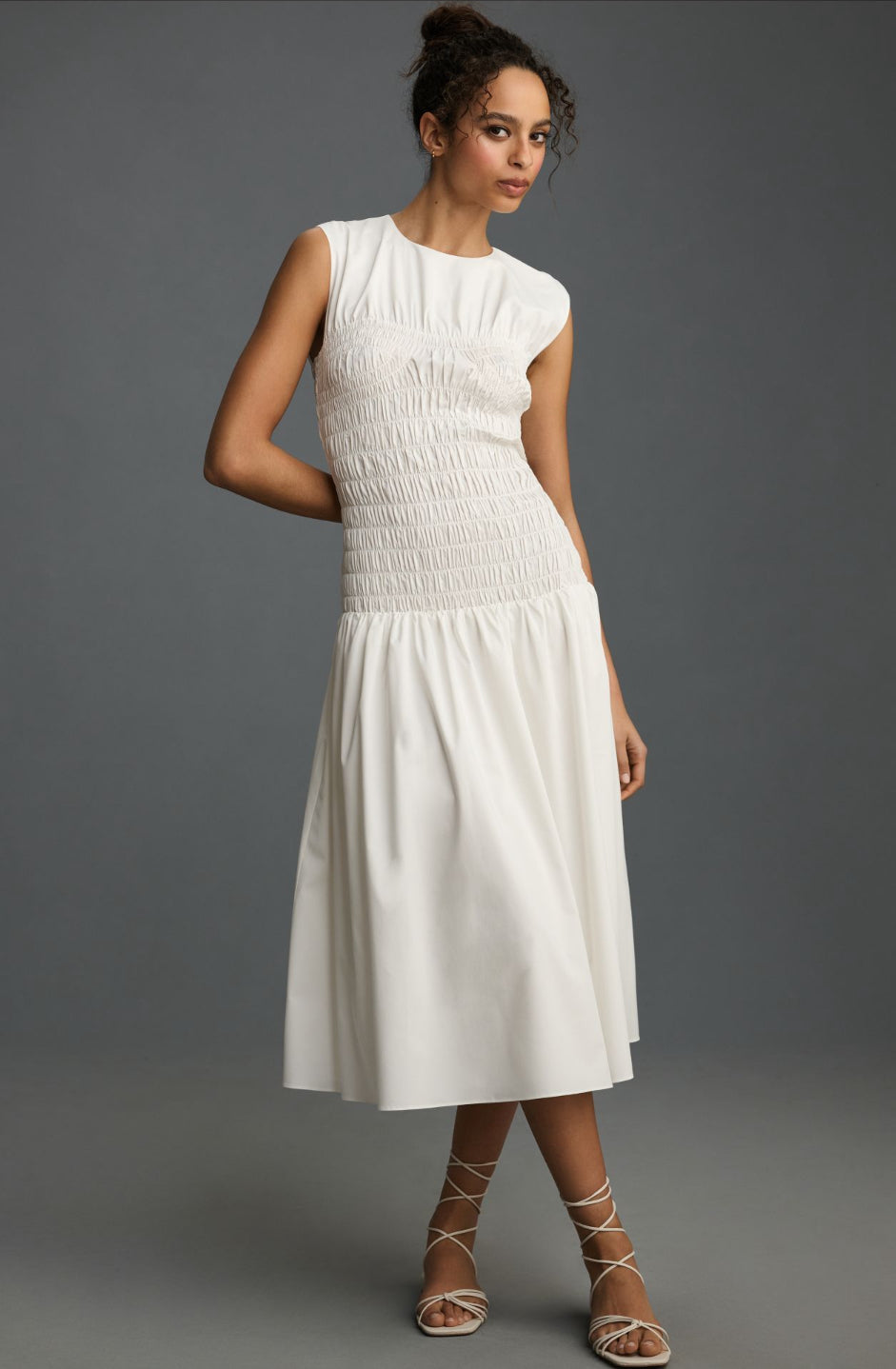anthropologie smocked midi dress Mare Mare x Anthropologie Sleeveless Smocked Midi Dress 2X / White