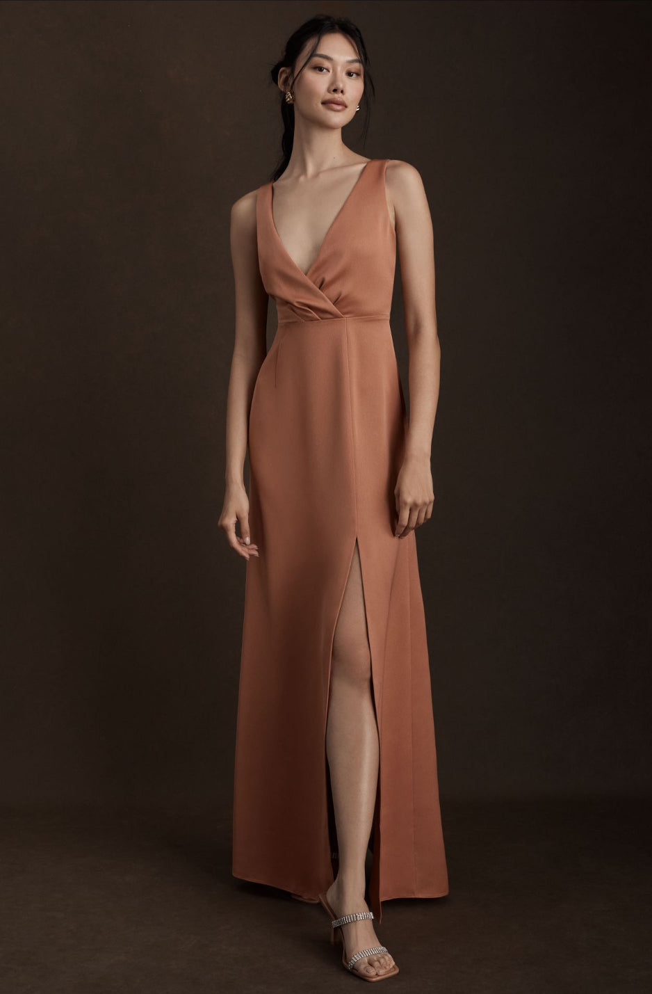 BHLDN Piper V-Neck Side-Slit Satin Gown 0 / Sedona BHLDN Piper V-Neck Side-Slit Satin Gown 0 / Sedona
