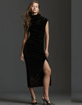 Load image into Gallery viewer, The Maya Ruched Cowl-Neck Dress: Stretch Velvet Edition