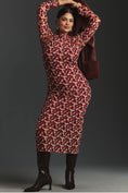 Load image into Gallery viewer, By Anthropologie Long-Sleeve Mock-Neck Printed Slim Midi Dress
