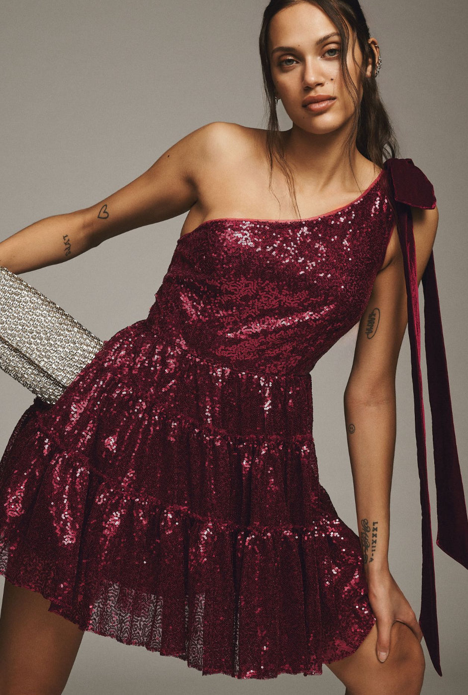 Geisha Designs One-Shoulder Fit & Flare Sequin Mini Dress 0 / Red