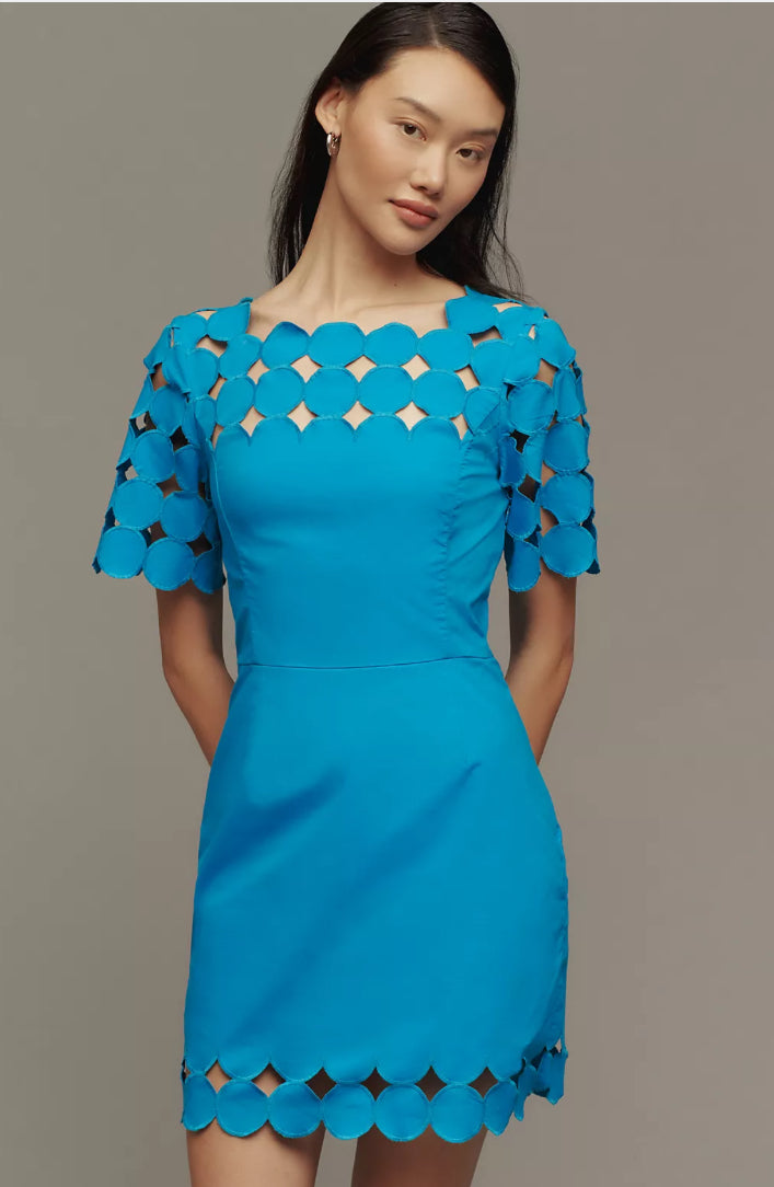 anthropologie blue mini dress By Anthropologie Cutwork Mini Shift Dress – katie + hubbell