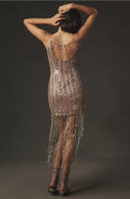 Load image into Gallery viewer, Maeve Sequin Strappy Beaded-Fringe Mini Dress