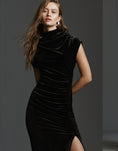 Load image into Gallery viewer, The Maya Ruched Cowl-Neck Dress: Stretch Velvet Edition
