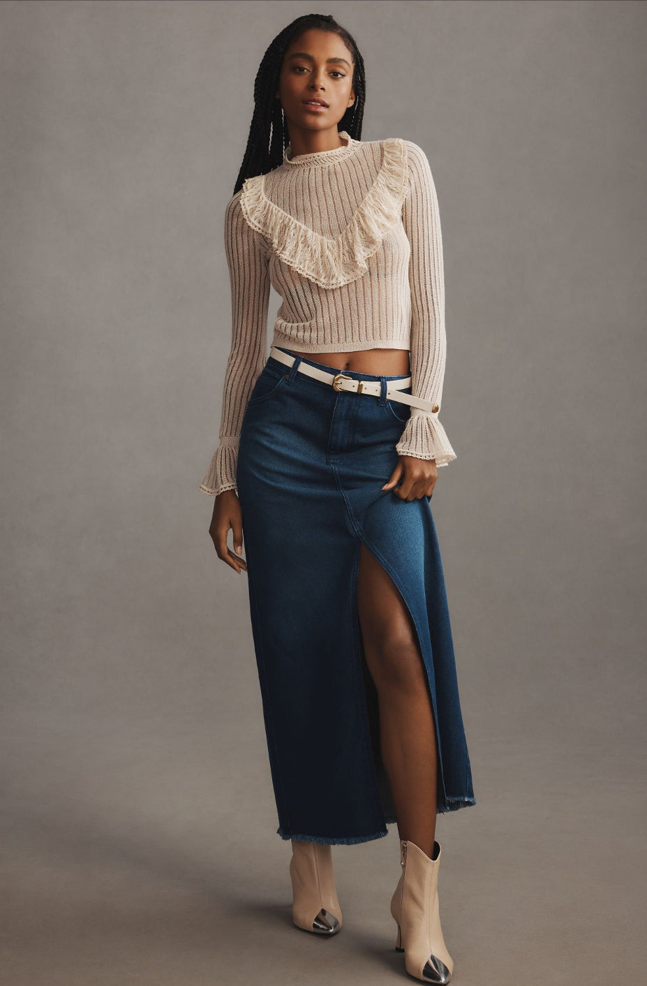 The Madi Front-Slit Denim Skirt by Pilcro – katie + hubbell