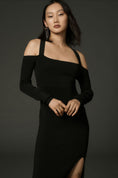 Load image into Gallery viewer, By Anthropologie Long-Sleeve Square-Neck Slim Knit Midi Dress