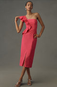 Load image into Gallery viewer, By Anthropologie One-Shoulder Ruffle Linen Column Midi Dress
