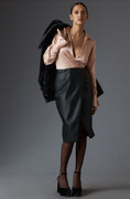 Load image into Gallery viewer, By Anthropologie Long-Sleeve V-Neck Faux Leather Satin Midi Dress