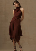 Load image into Gallery viewer, By Anthropologie Mock-Neck Asymmetrical Draped Midi Dress