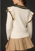 Load image into Gallery viewer, Maeve Ruffle V-Neck Cable Sweater