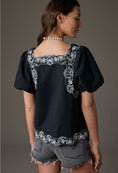 Load image into Gallery viewer, By Anthropologie Short-Sleeve Embroidered Linen Tunic Top