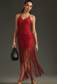 Load image into Gallery viewer, Vineet Bahl Sleeveless V-Neck Fringe Maxi Dress