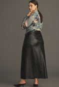 Load image into Gallery viewer, The Madi Faux Leather Front-Slit Denim Skirt by Pilcro