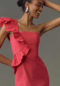 Load image into Gallery viewer, By Anthropologie One-Shoulder Ruffle Linen Column Midi Dress