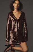 Load image into Gallery viewer, Blue Tassel Long-Sleeve V-Neck Sequin Mini Dress