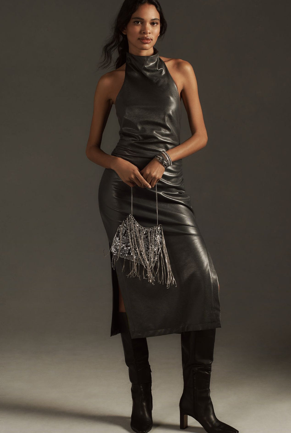 By Anthropologie Halter Slim Ruched Midi Dress By Anthropologie Halter Slim Ruched Midi Dress