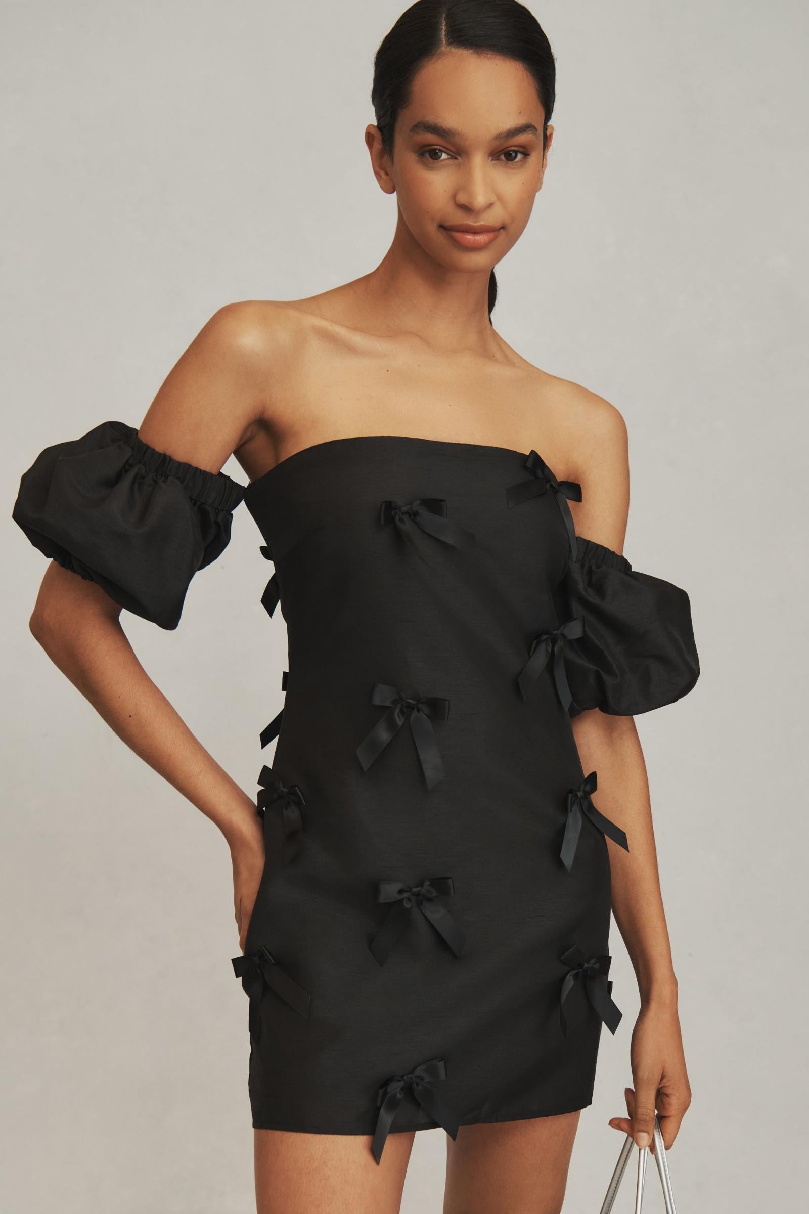 hutch off the shoulder dress Hutch Off-The-Shoulder Bow Mini Dress