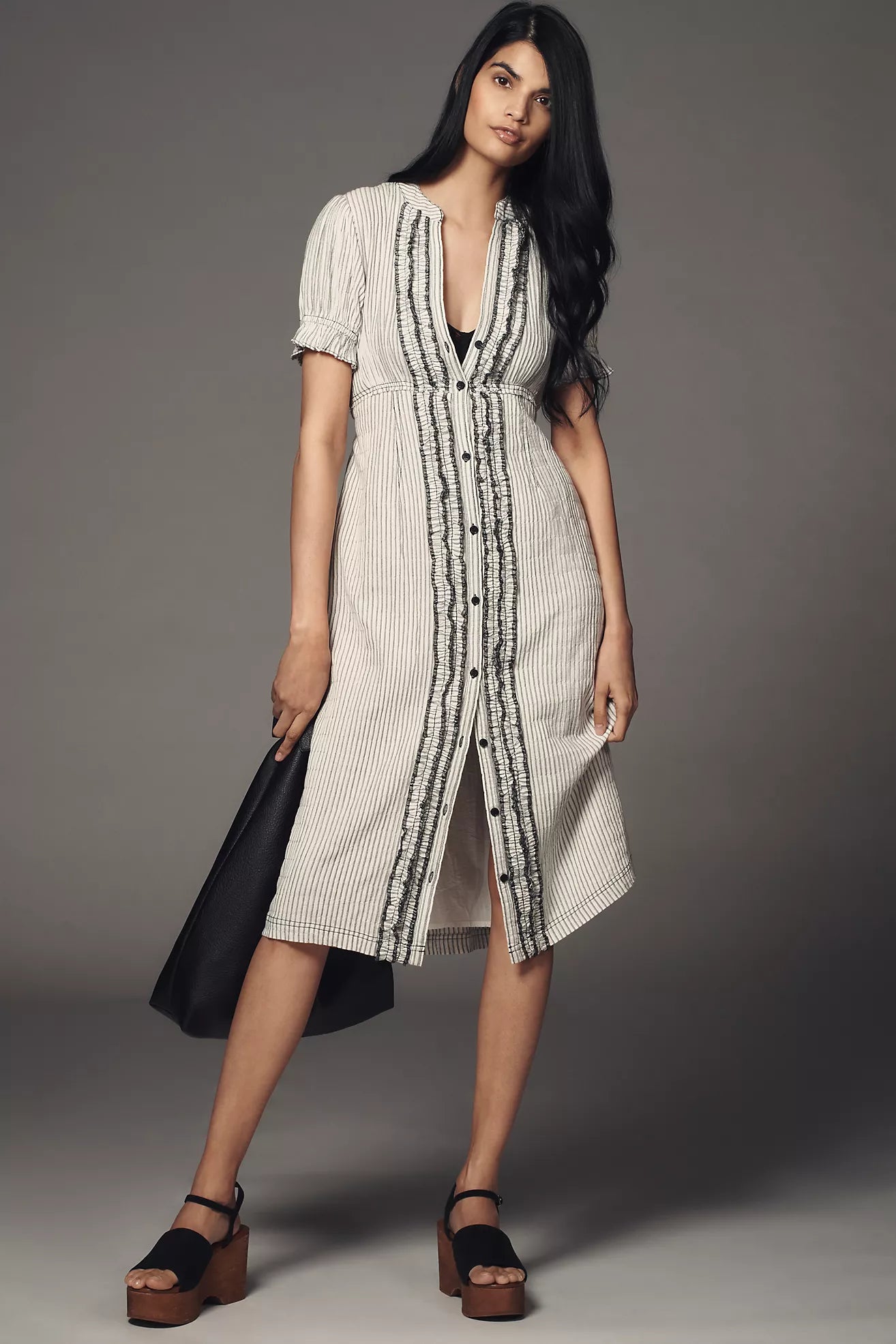 knee length dresses for ladies Button Down Short Sleeve Midi Shirt Dress White / S