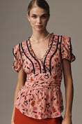 Load image into Gallery viewer, Maeve V-Neck Puff-Sleeve Printed Blouse