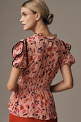 Load image into Gallery viewer, Maeve V-Neck Puff-Sleeve Printed Blouse