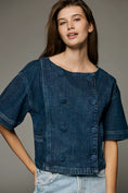 Load image into Gallery viewer, Maeve Short-Sleeve Double-Breasted Denim Jacket