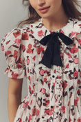 Load image into Gallery viewer, Anisa Makhoul x Maeve Puff-Sleeve Collared Bow-Front Pleated Mini Dress