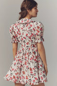 Load image into Gallery viewer, Anisa Makhoul x Maeve Puff-Sleeve Collared Bow-Front Pleated Mini Dress