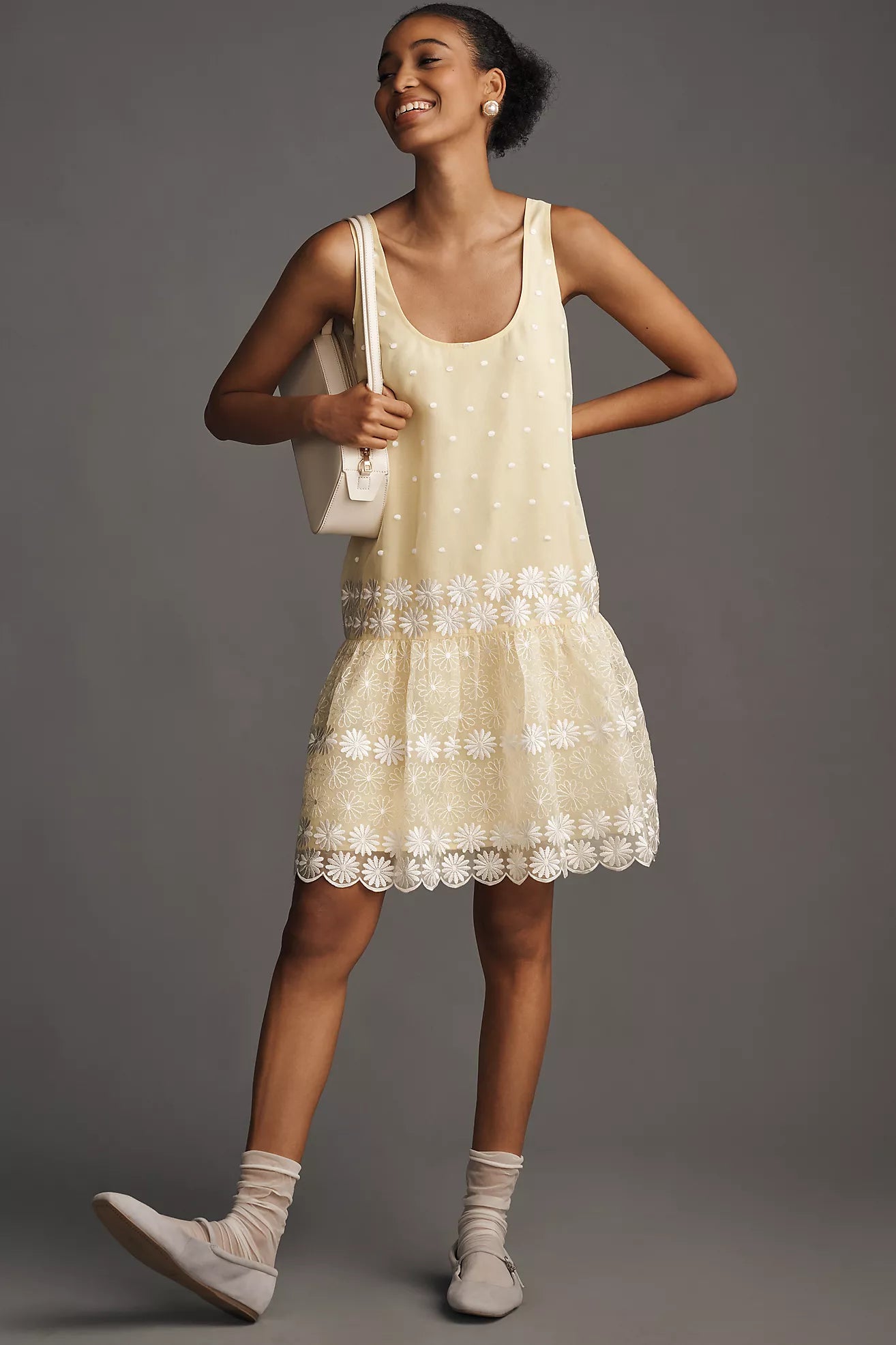 Maeve Sleeveless Scoop-Neck Daisy Border Drop-Waist Mini Dress Maeve Sleeveless Scoop-Neck Daisy Border Drop-Waist Mini Dress