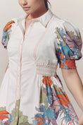 Load image into Gallery viewer, Maeve Puff-Sleeve Smocked Shirt Dress