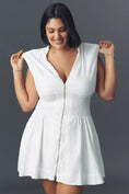 Load image into Gallery viewer, The Tommie Cap-Sleeve Smocked Front-Zip Shirt Dress: Linen Mini Edition