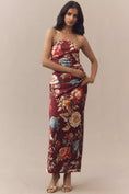 Load image into Gallery viewer, BHLDN Strapless Ruched Floral Stretch Satin Midi Dress