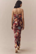 Load image into Gallery viewer, BHLDN Strapless Ruched Floral Stretch Satin Midi Dress