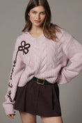 Load image into Gallery viewer, Maeve Embroidered Flower Hooded Cable-Knit Sweater