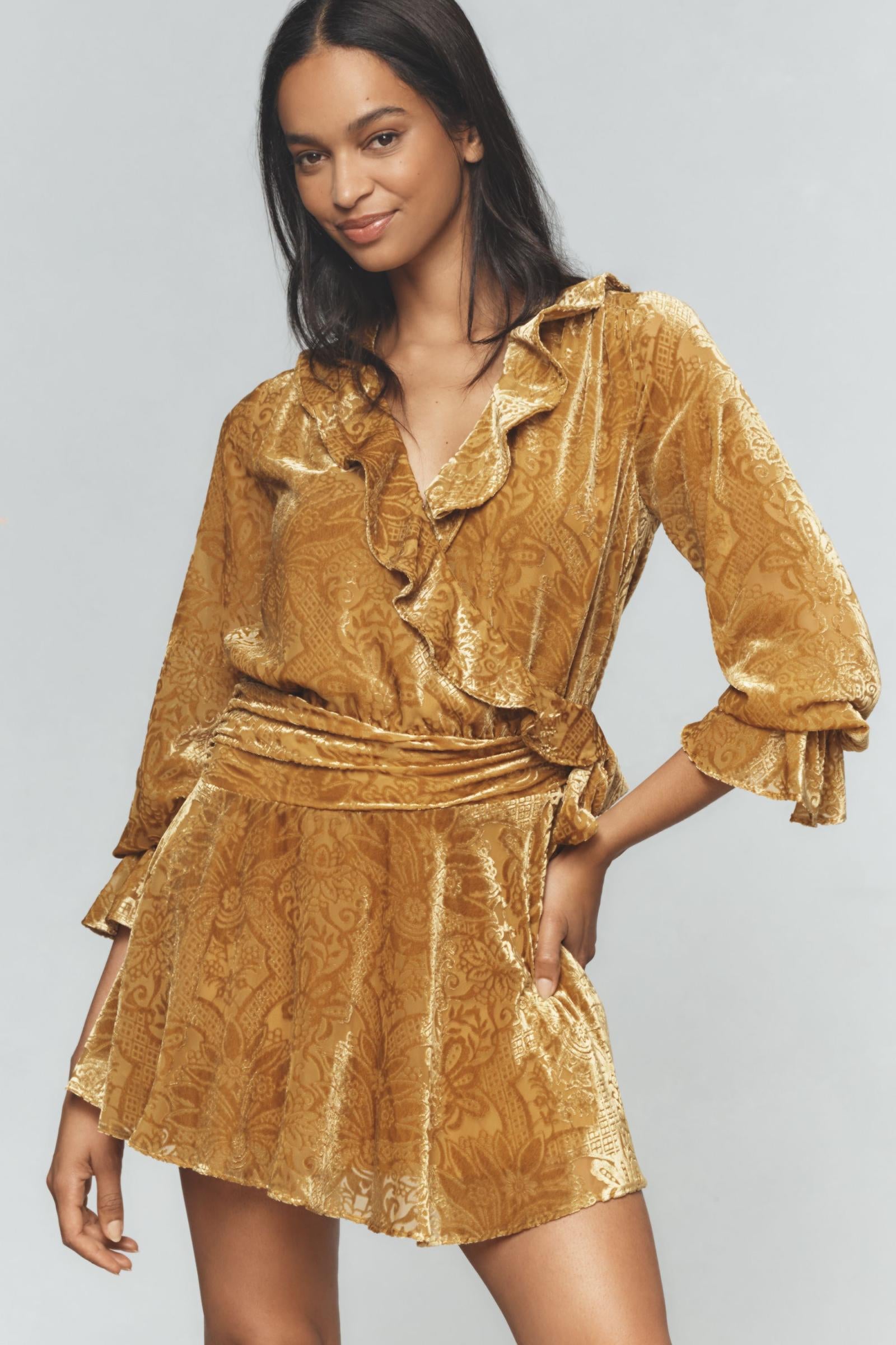 By Anthropologie V-Neck Velvet Mini Dress katie + hubbell By Anthropologie V-Neck Velvet Mini Dress katie + hubbell