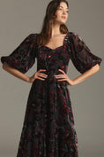 Load image into Gallery viewer, Hutch Printed Twist-Front Puff-Sleeve Ruffle-Hem Dress