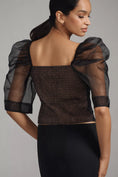 Load image into Gallery viewer, Maeve Puff-Sleeve Embellished Tulle Top