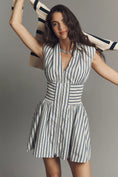 Load image into Gallery viewer, The Tommie Cap-Sleeve Stripe Smocked Front-Zip Mini Shirt Dress