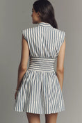 Load image into Gallery viewer, The Tommie Cap-Sleeve Stripe Smocked Front-Zip Mini Shirt Dress