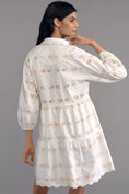 Load image into Gallery viewer, The Bettina Tiered Mini Shirt Dress: Embroidered Bee Edition
