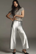 Load image into Gallery viewer, The Ettie High-Rise Crop Wide-Leg Trousers by Maeve: Metallic Faux-Leather Edition