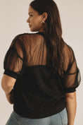 Load image into Gallery viewer, Maeve Short-Sleeve Sheer-Inset Knit Top