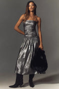Load image into Gallery viewer, La Maise Studio Ruched Drop Waist Foil Midi Dress