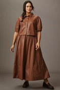 Load image into Gallery viewer, Maeve Lantern-Sleeve Faux Leather Blouse