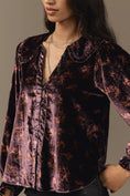Load image into Gallery viewer, The Keira Collared Button-Front Blouse by Pilcro: Long-Sleeve Velvet Edition