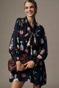 Load image into Gallery viewer, The Caroline Long-Sleeve Tie-Neck Mini Dress by Maeve